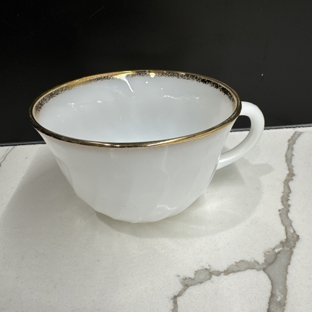 Fire King Anchor Hocking White Swirl with Gold Coffee Cup Tea Cup